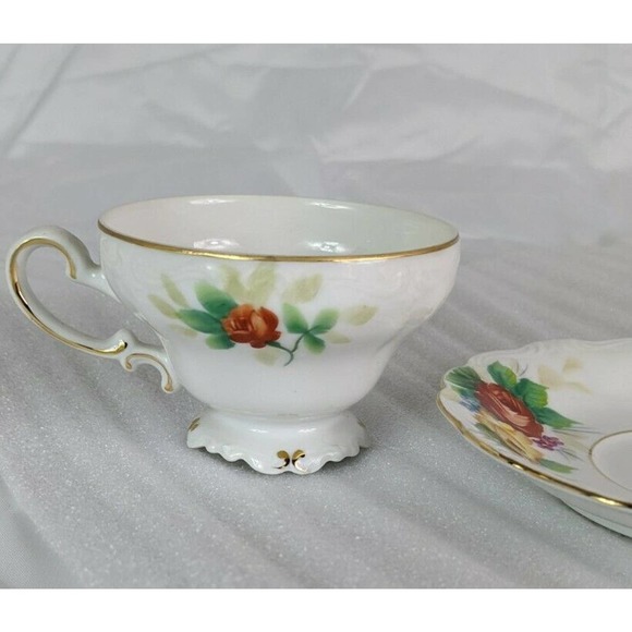 Ohata China Occupied Japan Floral Tea Cup & Saucer Set Red Yellow Gold - Picture 3 of 10